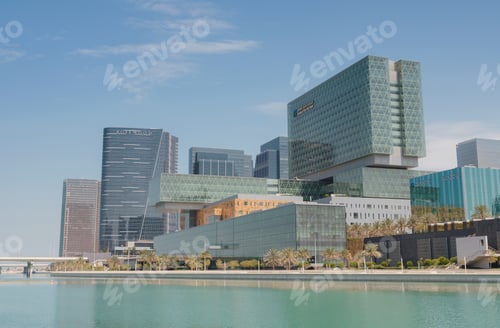 Preview: Abu Dhabi, UAE - March 19, 2023: View of Abu Dhabi Skyline in Al Maryah Island.