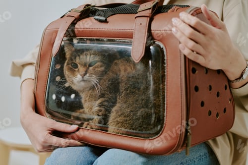 Preview: Carrying Cat in a Stylish Pet Carrier on Lap