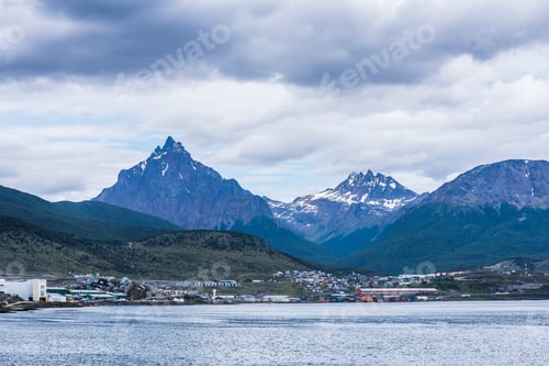 Preview: Ushuaia, seen from the Beagle Channel (Beagle Strait), Tierra Del Fuego, Patagonia, Argentina, South
