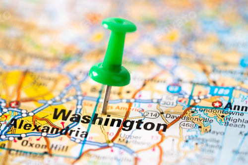 Preview: Bangkok, Thailand, June 1, 2021 Washington, road map with green pushpin,