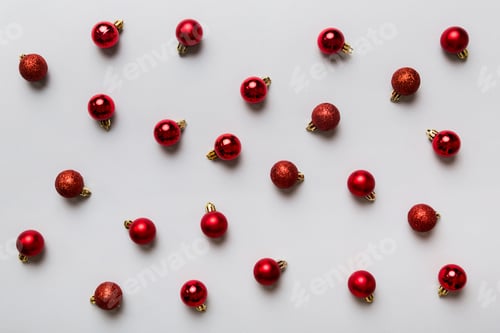 Preview: Red Christmas Ornaments Pattern on Light Background
