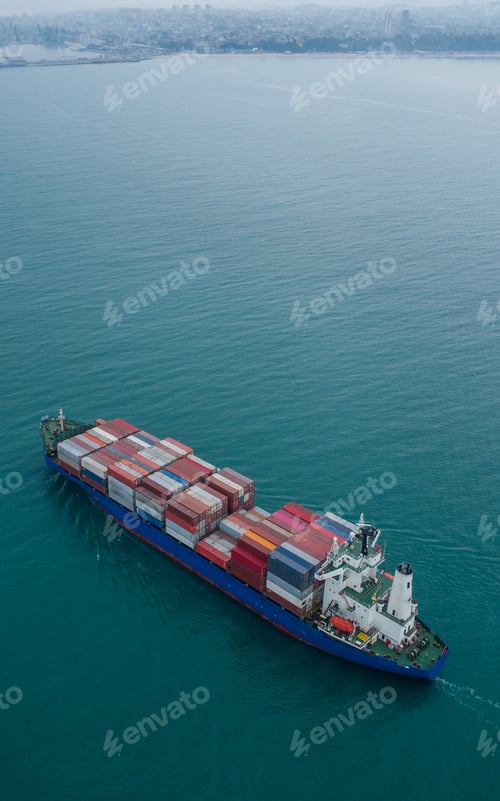 Preview: Aerial view of cargo container ship in the sea
