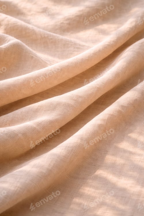 Preview: Natural Linen Fabric Background with Soft Folds and Light Shadow