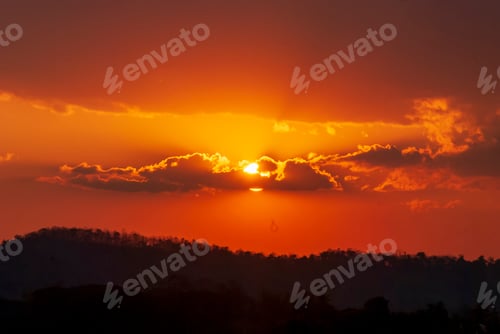 Preview: Scenic view dramatic beautiful sunset sky. Natural Sunset Sunrise on meadow