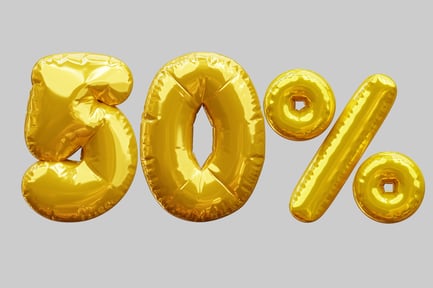 Preview: Fifty Percent Discount With Golden Balloons