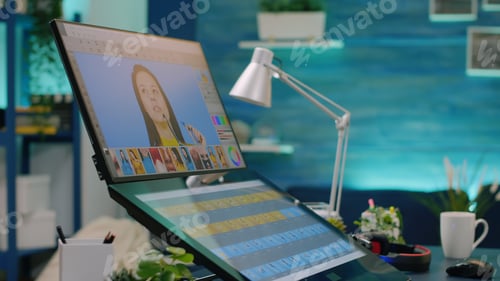 Preview: Close up of retouching app on computer in empty workplace