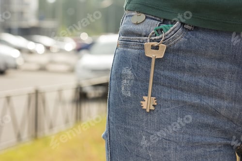 Preview: The key to the apartment in your jeans pocket, close-up