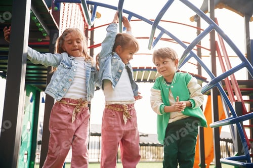 Preview: Front view. Kids are having fun on the playground