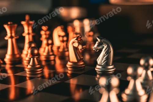 Preview: Closeup of the chess pieces on the board.