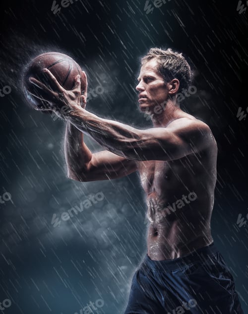 Preview: Portrait of shirtless wet bascetball player.