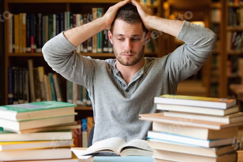 Preview: Tired Student Having Too Much To Do In A Library