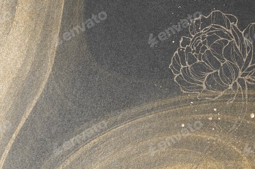 Preview: Outline flower decoration on gold glitter background illustration
