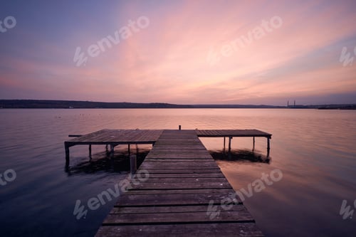 Preview: Landscape photo of a jetty on lake at sunset in Varna, Bulgaria.