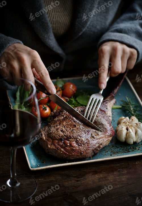 Preview: Close up of a lamb chop food photography recipe idea