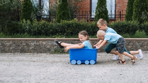 Preview: Summer Holiday Activities, games for summer holidays, suburb lifestyle, kids playing outside. Three