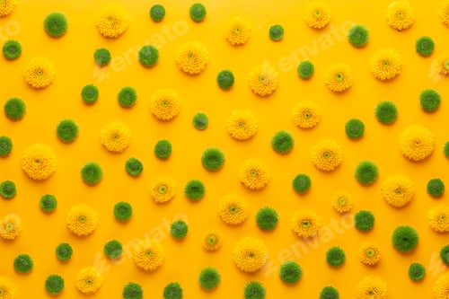 Preview: Yellow flower pattern on a yellow background. Spring greeting card.