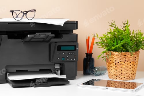 Preview: Printer, copier, scanner in office. Workplace. creative photo