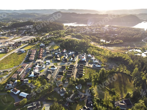 Preview: Aerial view of seaside Grimstad city in Agder County In Norway