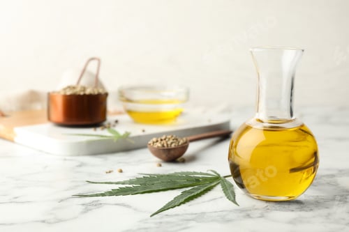 Preview: Composition with hemp oil on marble table