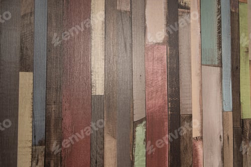 Preview: background of multicolored, narrow wooden planks, top view