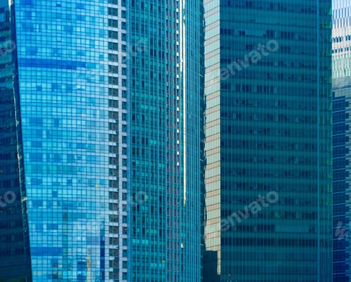 Preview: Office buildings windows. Glass architecture facade design with reflection