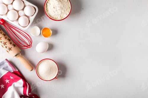 Preview: Christmas Baking Background. Food Ingredients for cooking New Year baking.