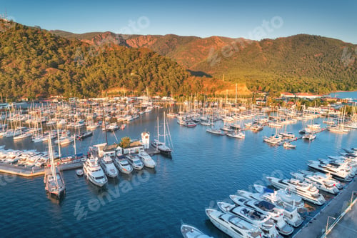 Preview: Aerial view of boats and yachts at sunset