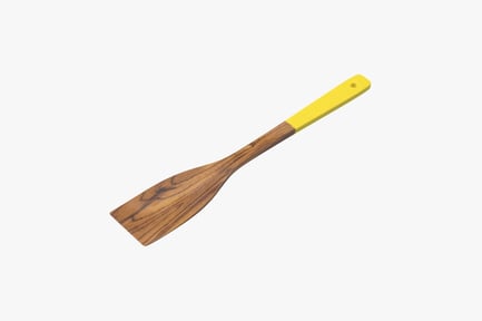 Preview: Dark Wood Cooking Spatula with Yellow Grip