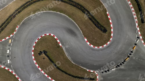 Preview: Aerial top view race kart track, Track for auto racing top view, Car race asphalt and curve.