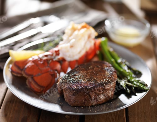 Preview: filet mignon steak with lobster tail surf and turf meal