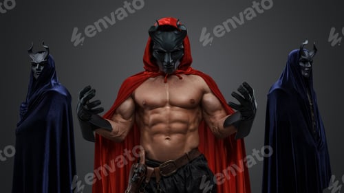 Preview: Three evil cultists with cloaks and horned masks