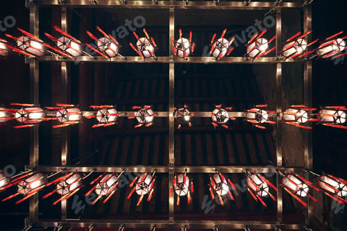 Preview: Traditional Chinese lanterns with blessings in temple