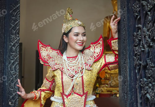 Preview: Asia woman wearing traditional Thai dress, The costume of the national dress of ancient Thailand.