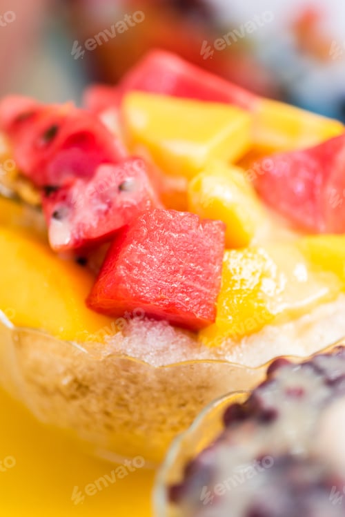 Preview: Fruit Shaved Ice With Watermelon And Mango On A Plate