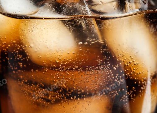 Preview: Glass of tasty refreshing cola with ice cubes on black background, closeup