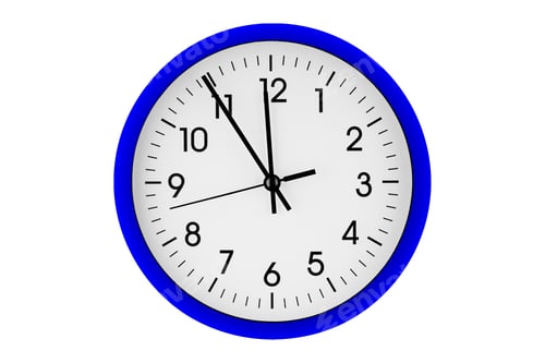 Preview: Blue watch, wall clock 11 hours 45 minutes on isolated or white background