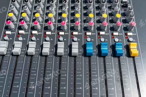 Preview: Audio Mixing Console with Colorful Knobs and Faders
