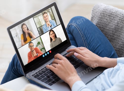 Preview: Woman Using Laptop for Video Chats With Four Participants