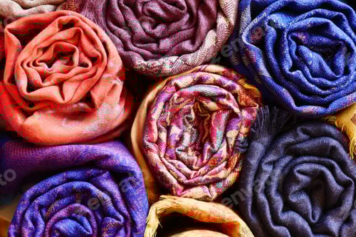 Preview: Rolled Scarves with Ornate Designs and Rich Colors