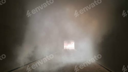 Preview: Smoke and smog at the window of an abandoned factory, industrial area, Smokey