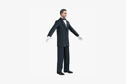 Preview: Man in formal attire, arms extended