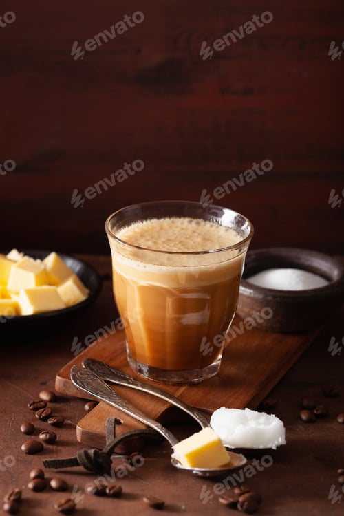 Preview: bulletproof coffee, keto paleo drink blended with butter and coconut oil