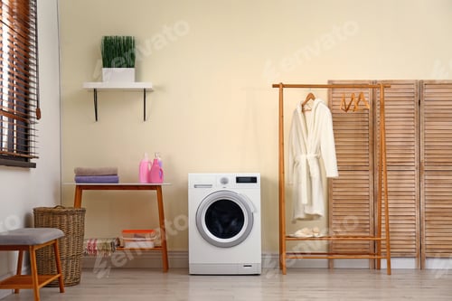 Preview: Laundry room interior with modern washing machine