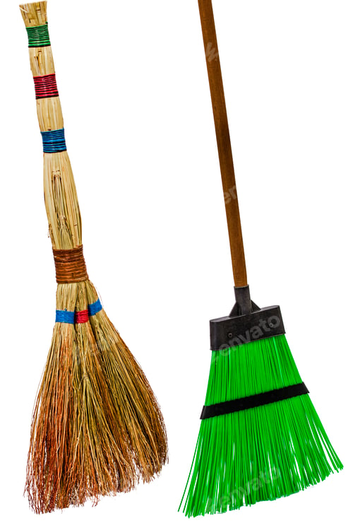 Preview: Besom and broom, isolated on white background
