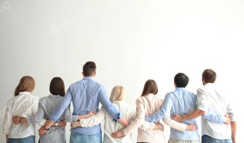 Preview: People holding hands on light background. Unity concept