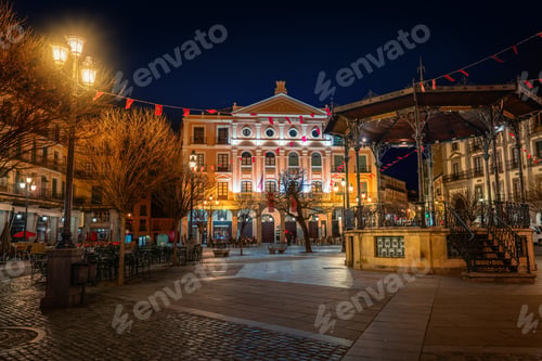 Preview: Plaza Mayor Square with Juan Bravo theater at night - Segovia, Spain