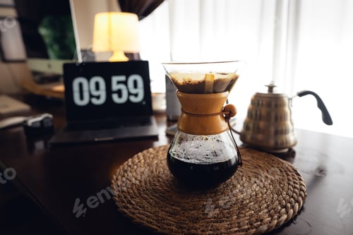 Preview: Drip coffee,Pouring water into filter coffee maker