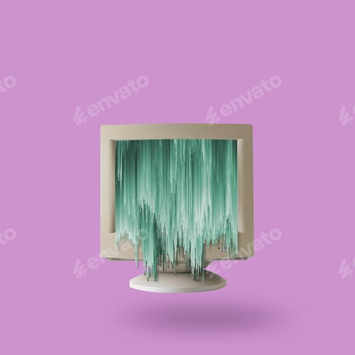 Preview: Glitch drains from retro computer screen monitor.