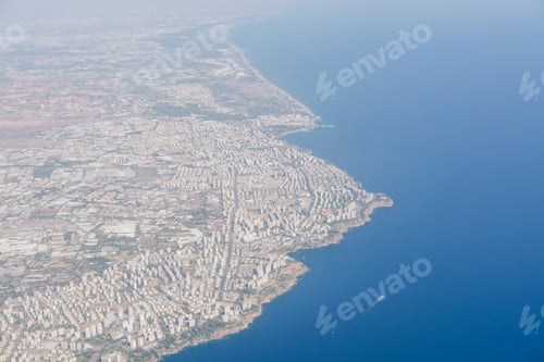 Preview: View from plane to Antalya city from the Mediterranean sea