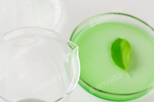 Preview: Herbal leaf in Petri dish, laboratory research close up